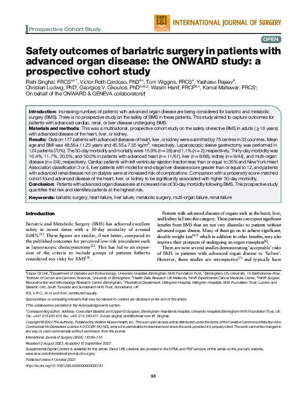 (PDF) Safety outcomes of bariatric surgery in patients with advanced ...