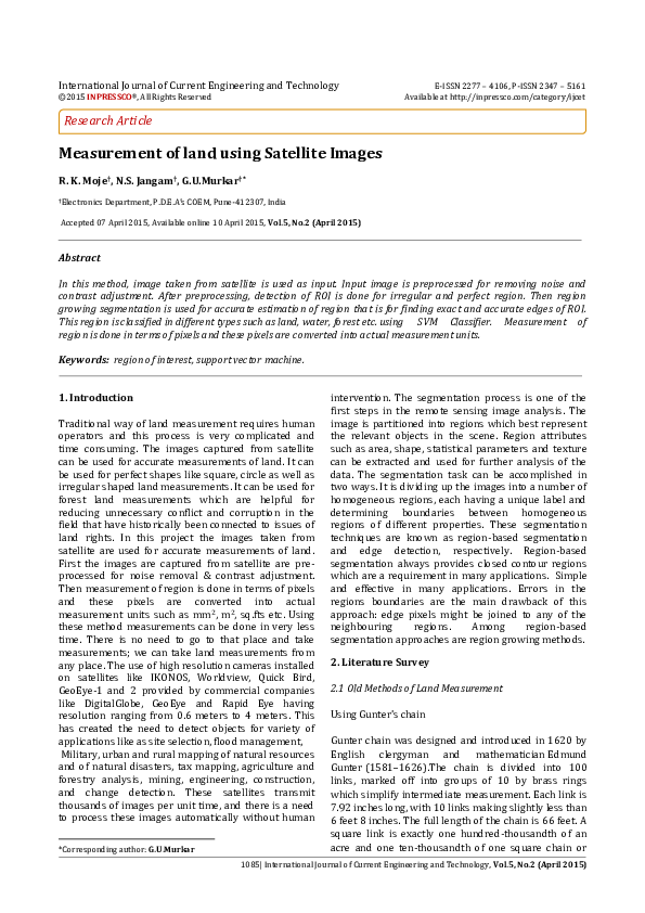 (PDF) Measurement of land using Satellite Images