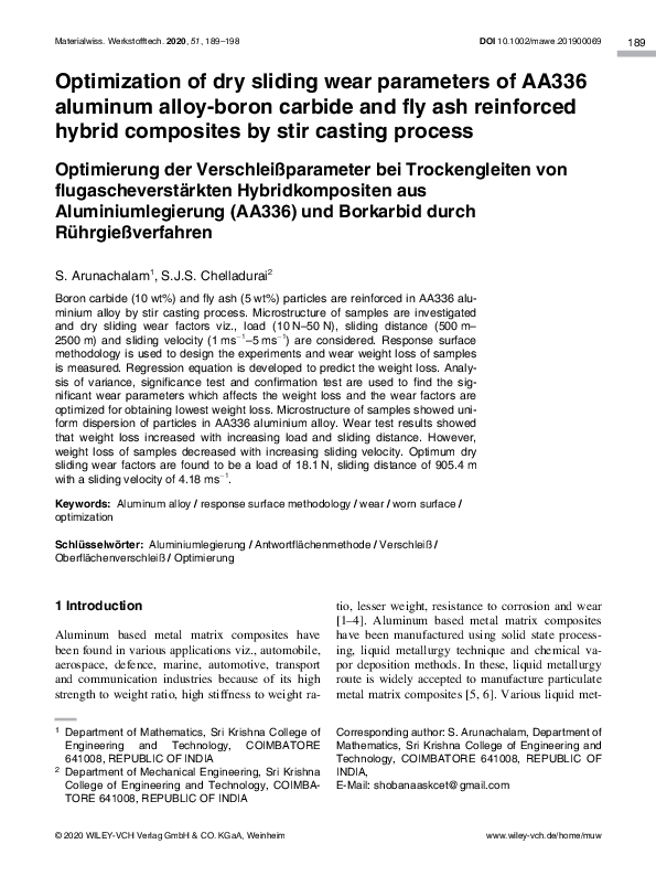 (PDF) Optimization of dry sliding wear parameters of Al 7075 MMC’s ...