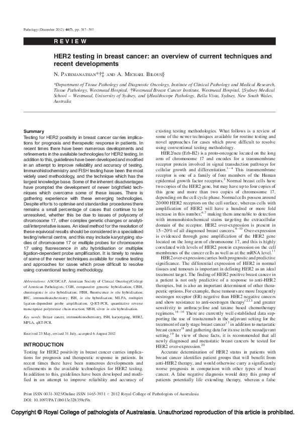 (PDF) HER2 testing in breast cancer: an overview of current techniques ...