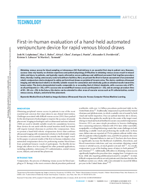 (PDF) Firstinhuman evaluation of a handheld automated venipuncture