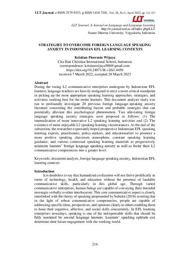 (PDF) Strategies to Overcome Foreign Language Speaking Anxiety in ...