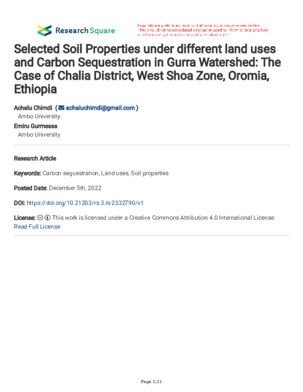 (PDF) Selected Soil Properties under different land uses and Carbon ...