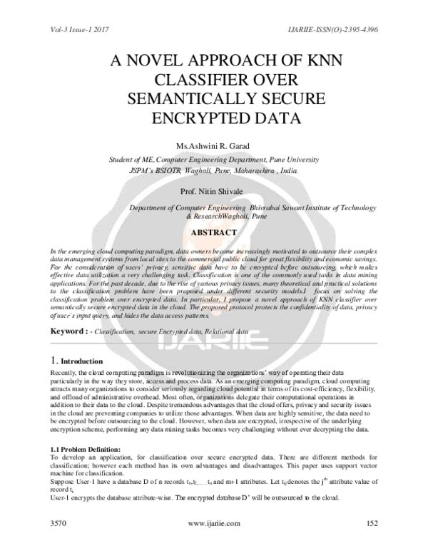 (PDF) A Novel Approach of KNN Classifier Over Semantically Secure ...