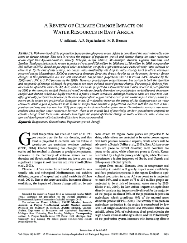 (PDF) A Review of Climate Change Impacts on Water Resources in East Africa