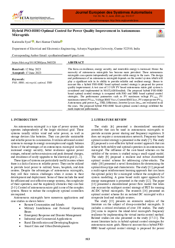 (PDF) Hybrid PSO-HHO Optimal Control for Power Quality Improvement in ...