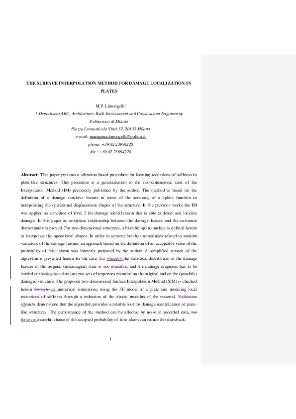 (PDF) The Surface Interpolation Method for damage localization in plates