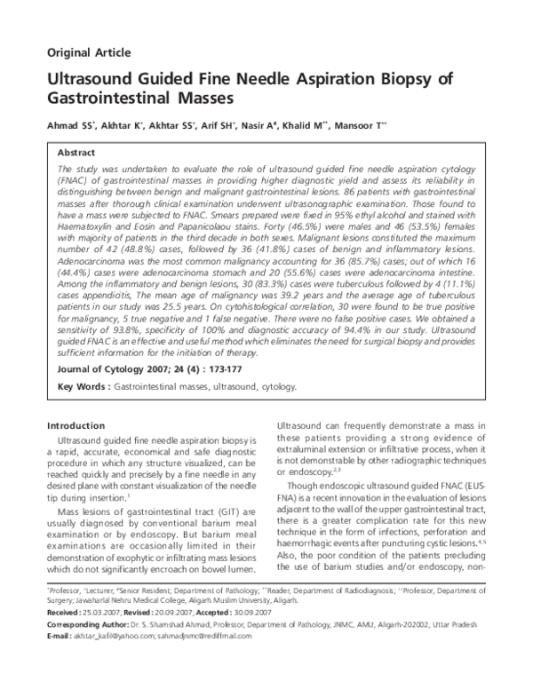 (PDF) Ultrasound guided fine needle aspiration biopsy of ...