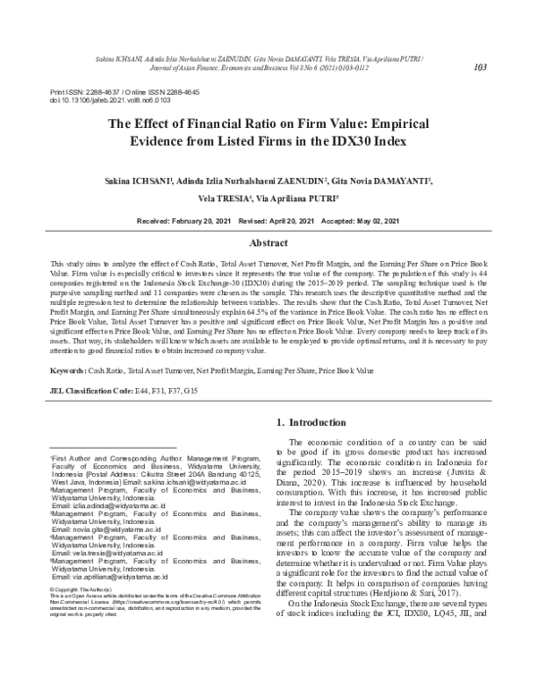(PDF) The Effect of Financial Ratio on Firm Value: Empirical Evidence ...
