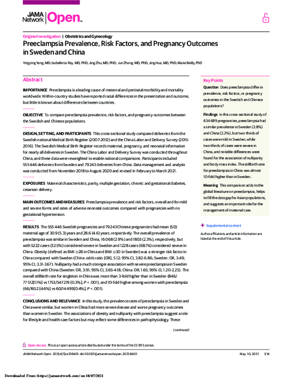 (PDF) Preeclampsia Prevalence, Risk Factors, and Pregnancy Outcomes in ...