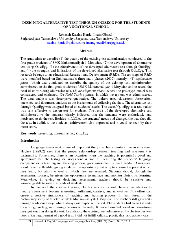 (PDF) Designing Alternative Test Through Quizegg for the Students of ...