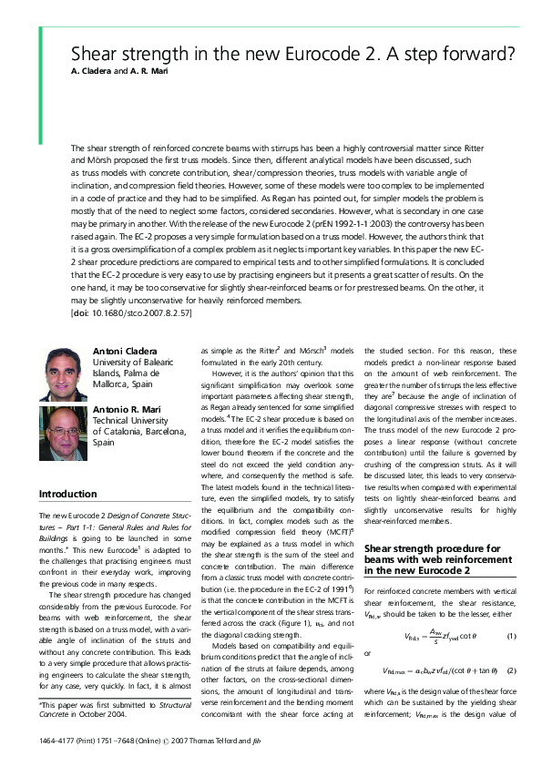 (PDF) Shear strength in the new Eurocode 2. A step forward?