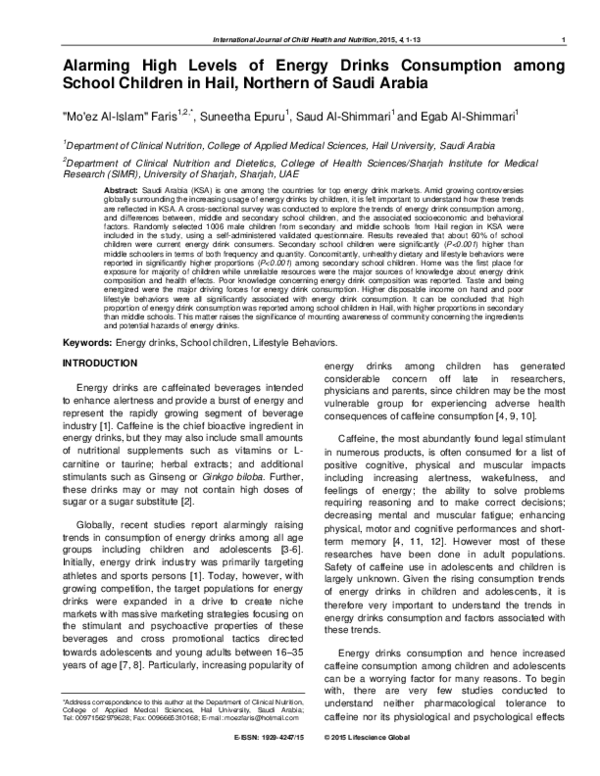 (PDF) Alarming High Levels of Energy Drinks Consumption among School ...