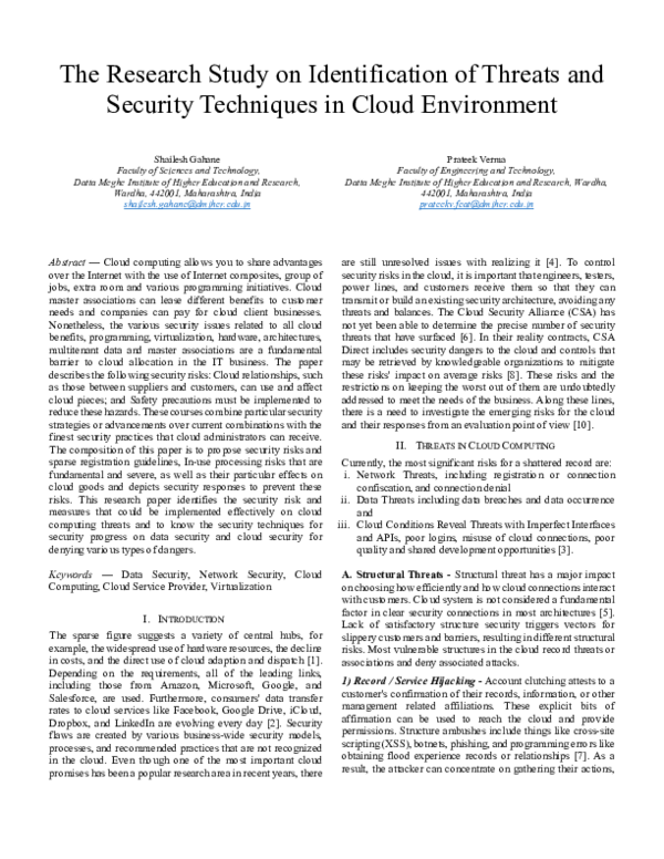 (PDF) The Research Study on Identification of Threats and Security ...