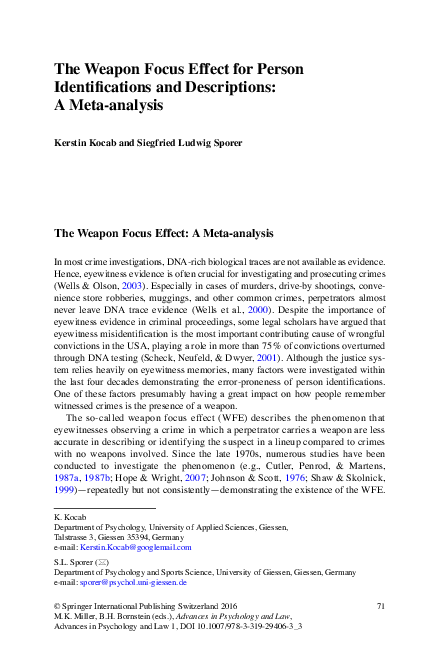 (PDF) The Weapon Focus Effect for Person Identifications and ...