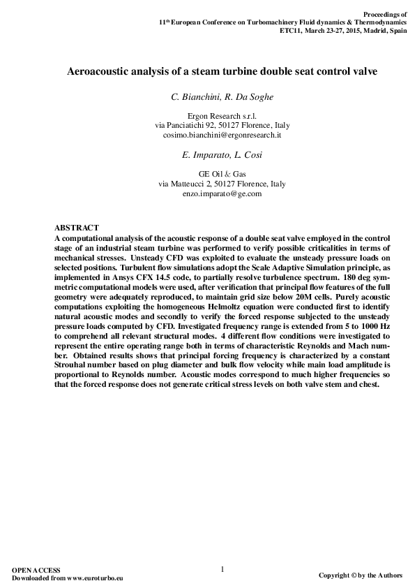 (PDF) Aeroacoustic analysis of a steam turbine double seat control valve