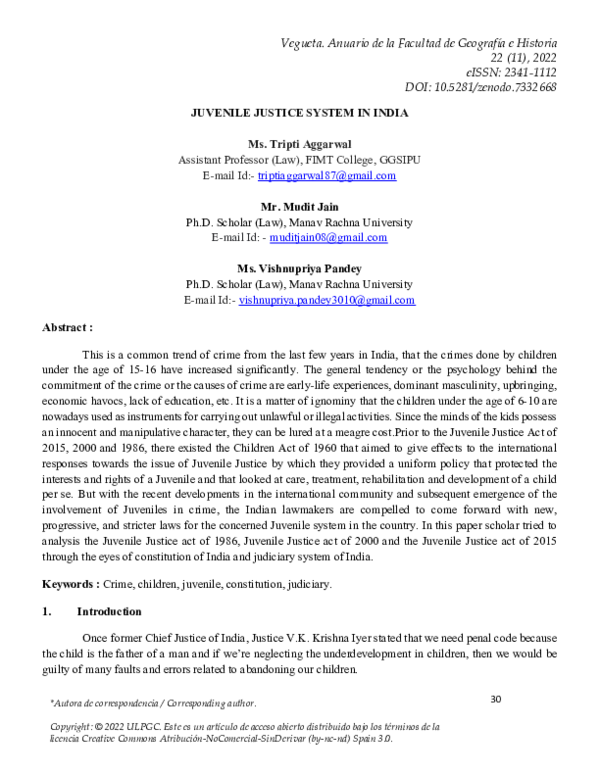 (PDF) Juvenile Justice System in India