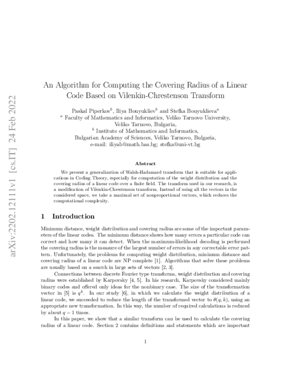 (PDF) An Algorithm for Computing the Covering Radius of a Linear Code ...