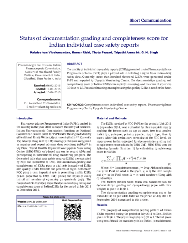 (PDF) Status of documentation grading and completeness score for Indian ...