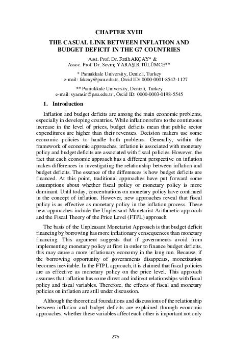 (PDF) The Casual Link Between Inflation and Budget Deficit in the G7 ...