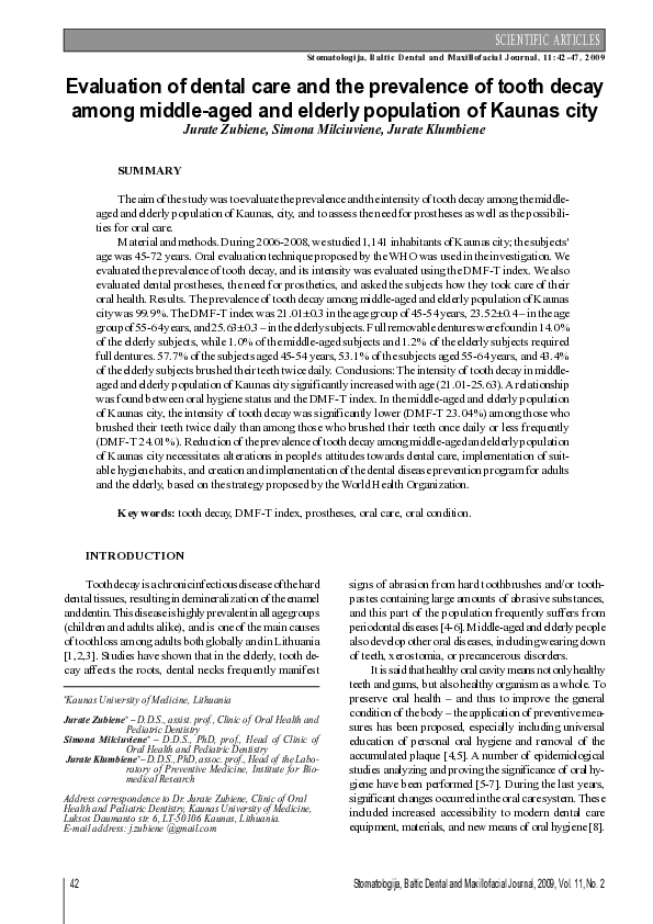 (PDF) Evaluation of dental care and the prevalence of tooth decay among ...