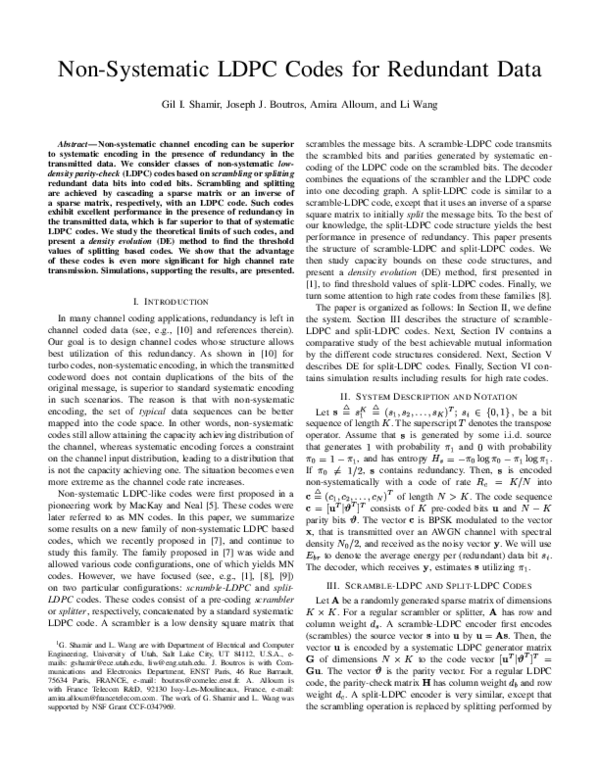 (PDF) Non-systematic LDPC codes for redundant data