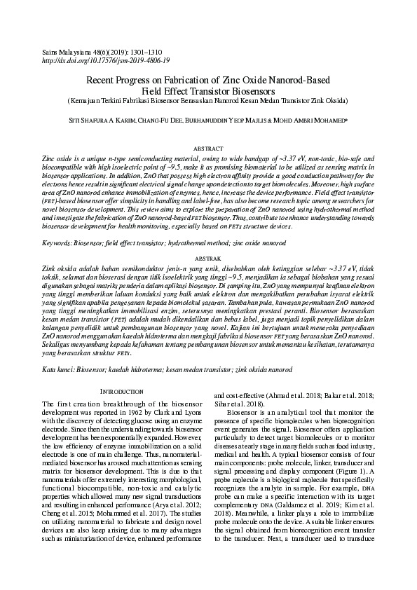 (PDF) Recent Progress on Fabrication of Zinc Oxide Nanorod-based Field ...