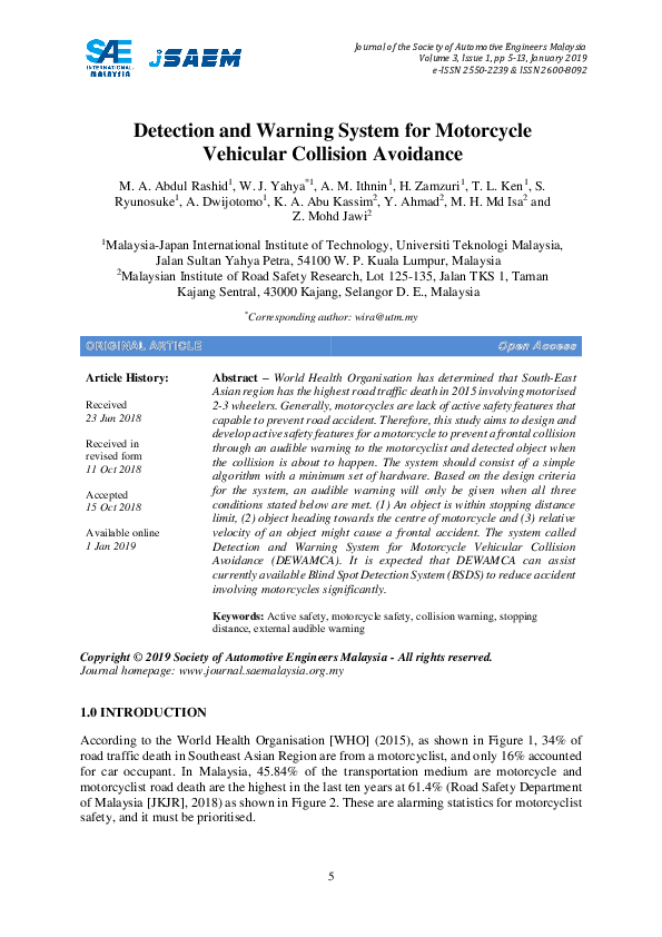(PDF) Detection and Warning System for Motorcycle Vehicular Collision ...