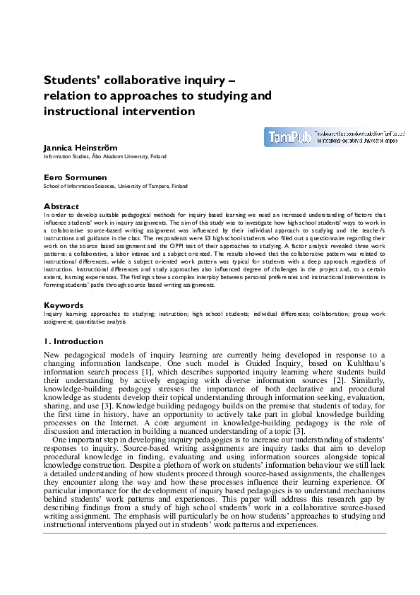 (PDF) Students’ collaborative inquiry – Relation to approaches to ...