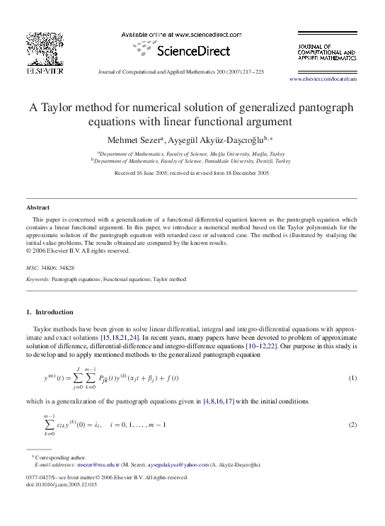 (PDF) A Taylor method for numerical solution of generalized pantograph ...