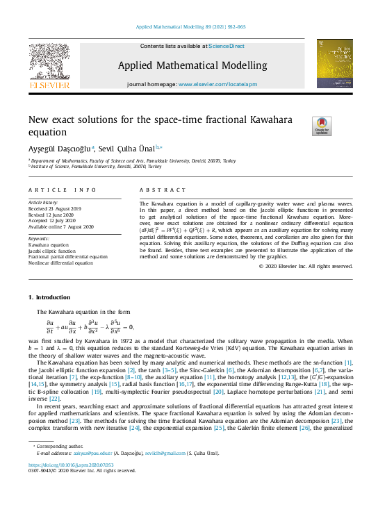 (PDF) New exact solutions for the space-time fractional Kawahara equation
