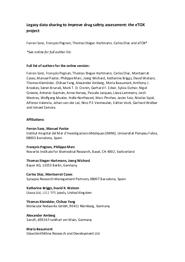 (PDF) Legacy data sharing to improve drug safety assessment: the eTOX ...