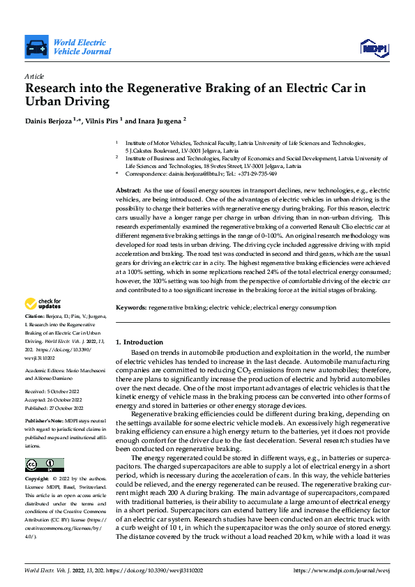 (PDF) Research into the Regenerative Braking of an Electric Car in ...