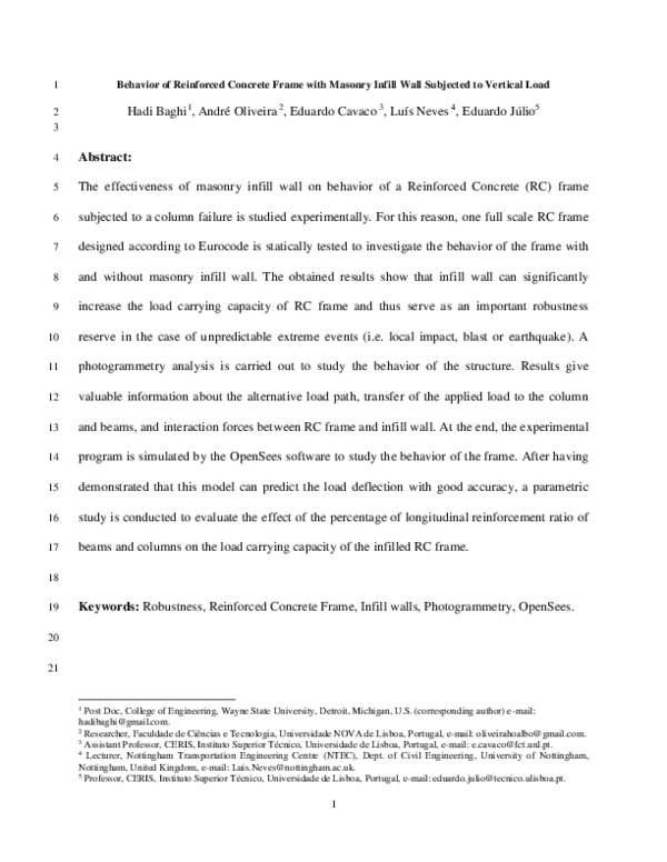 (PDF) Behavior of reinforced concrete frame with masonry infill wall ...