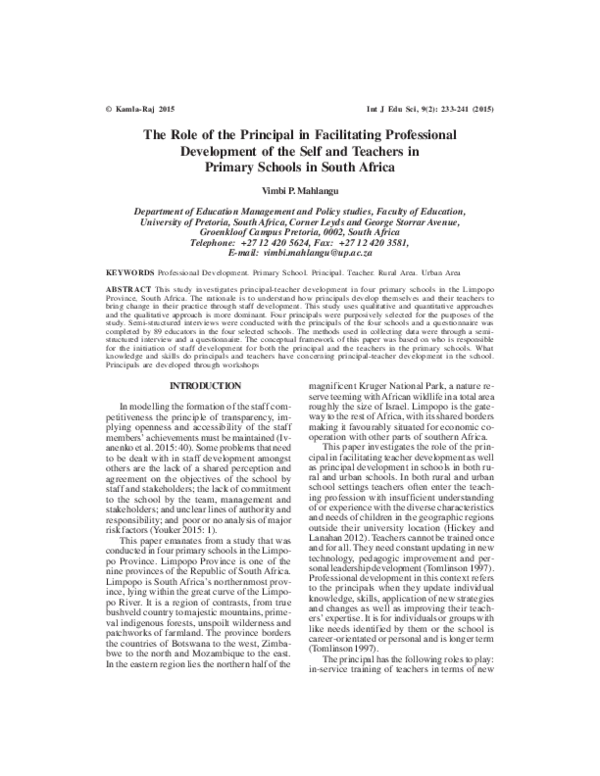 (PDF) The Role of the Principal in Facilitating Professional ...