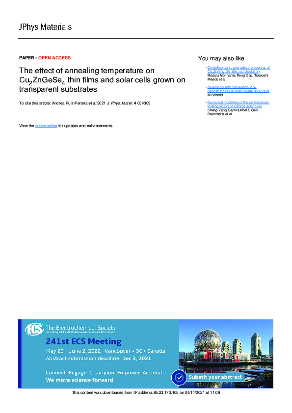 (PDF) The effect of annealing temperature on Cu2ZnGeSe4 thin films and ...