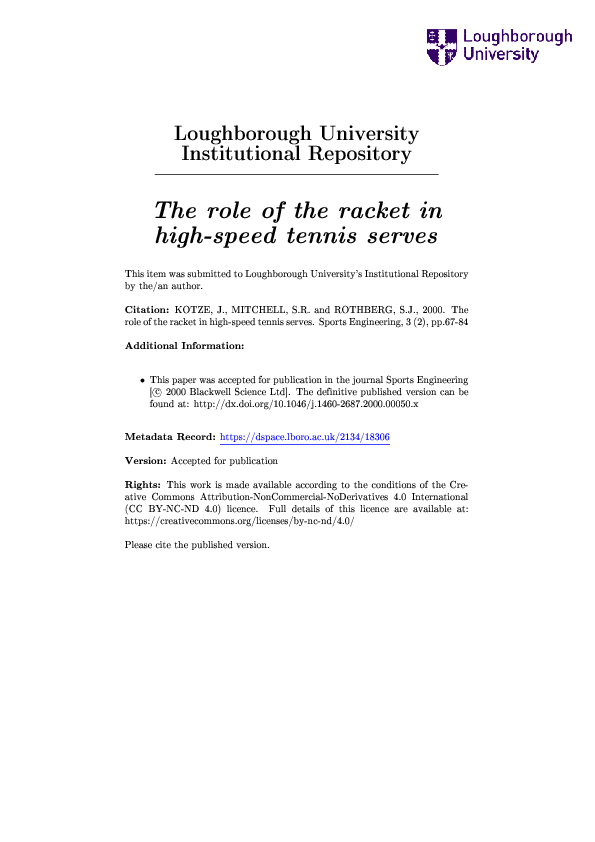 (PDF) The role of the racket in high-speed tennis serves