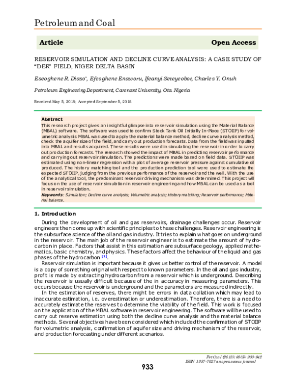 (PDF) Reservoir Simulation and Decline Curve Analysis: A Case Study of ...