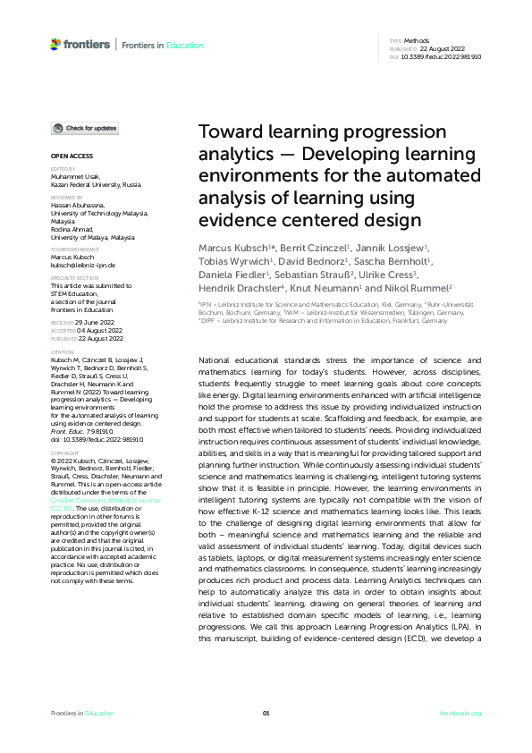 (PDF) Toward learning progression analytics — Developing learning ...