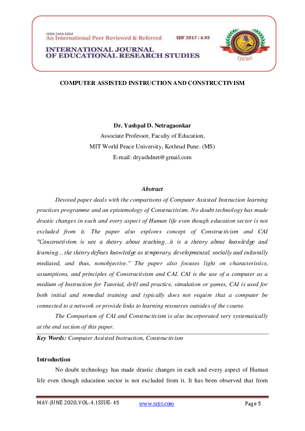 (PDF) COMPUTER ASSISTED INSTRUCTION AND CONSTRUCTIVISM