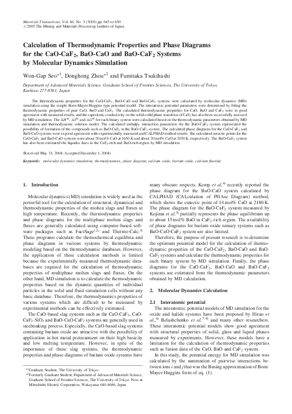 (PDF) Calculation of Thermodynamic Properties and Phase Diagrams of ...