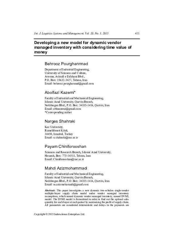 (PDF) Developing a new model for dynamic vendor managed inventory with ...