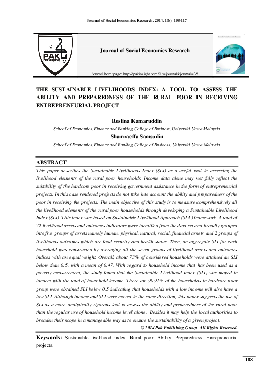 (PDF) The sustainable livelihoods index: A tool to assess the ability ...
