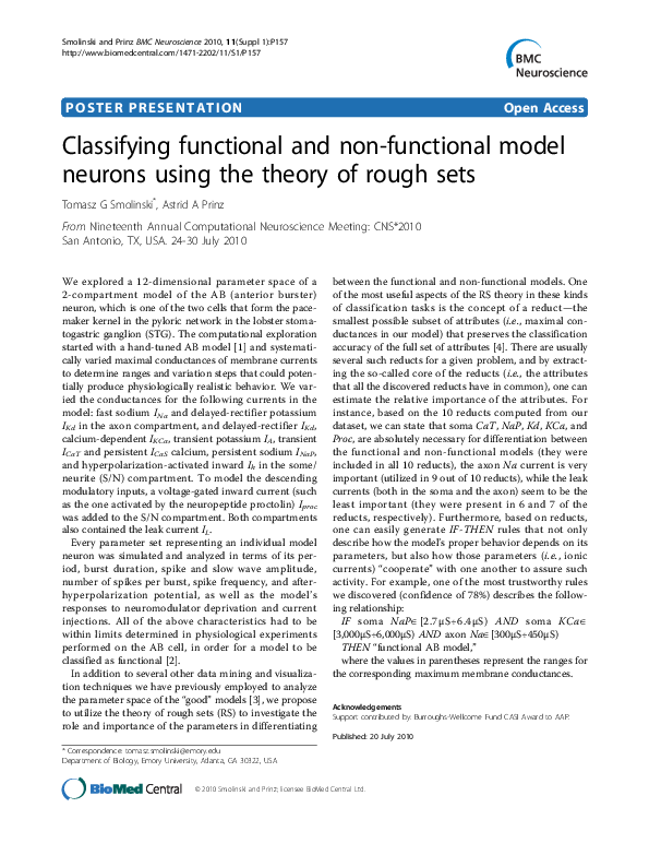 (PDF) Classifying functional and non-functional model neurons using the ...