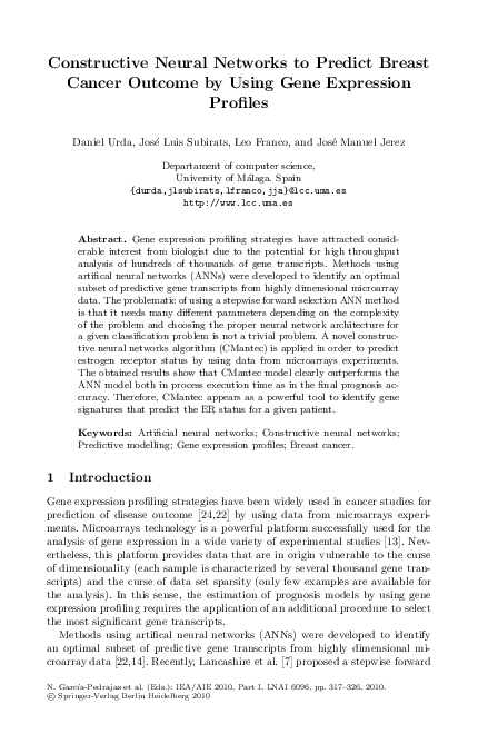 (PDF) Constructive Neural Networks to Predict Breast Cancer Outcome by ...