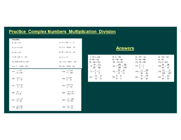 (PDF) Practice Complex Numbers Multiplication Division