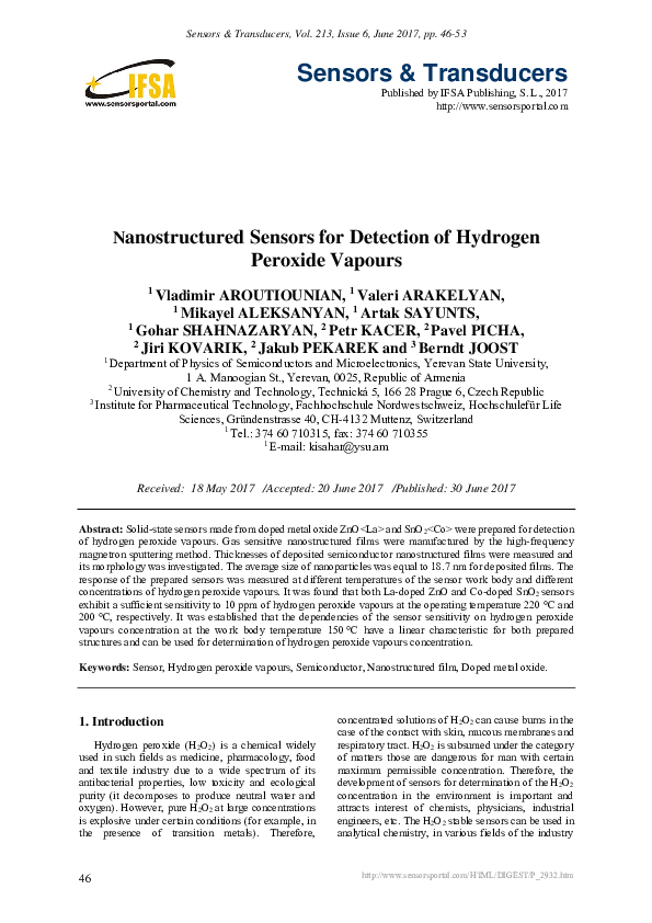 (PDF) Nanostructured Sensors for Detection of Hydrogen Peroxide Vapours