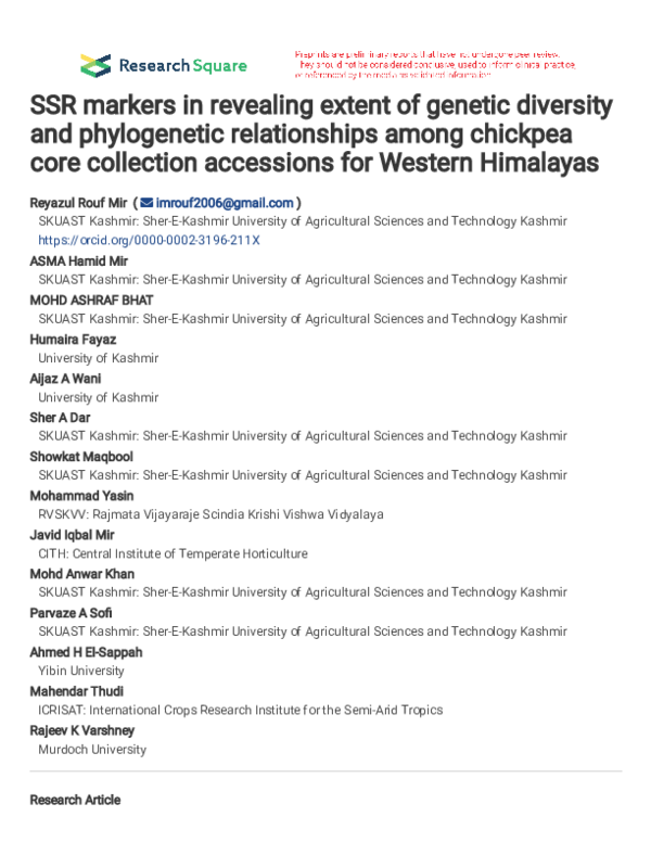 (PDF) SSR markers in revealing extent of diversity and relationships among