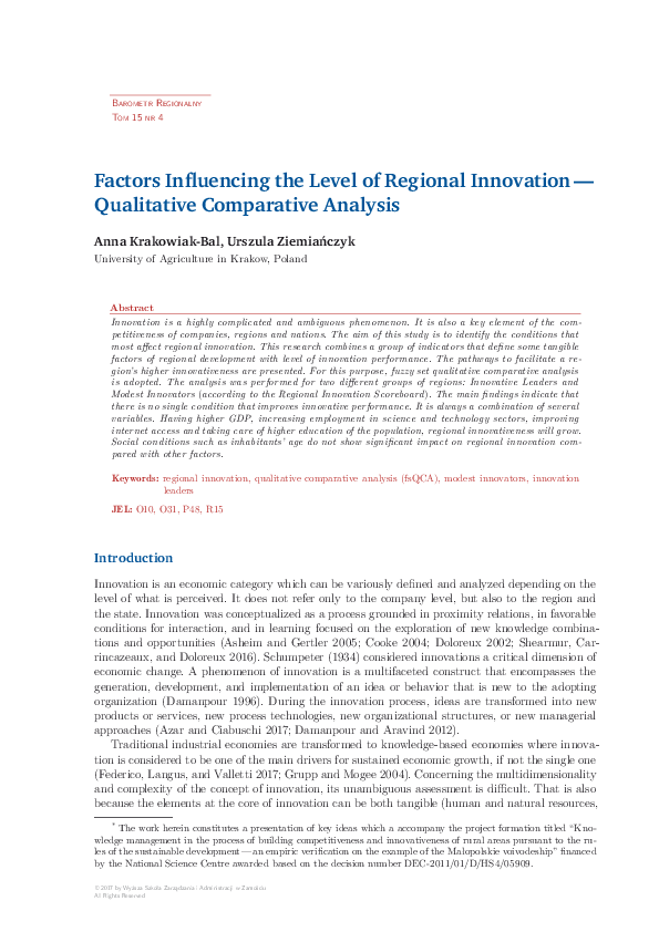 (PDF) Factors Influencing the Level of Regional Innovation ...