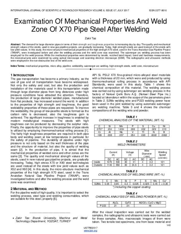 (PDF) Examination Of Mechanical Properties And Weld Zone Of X70 Pipe ...